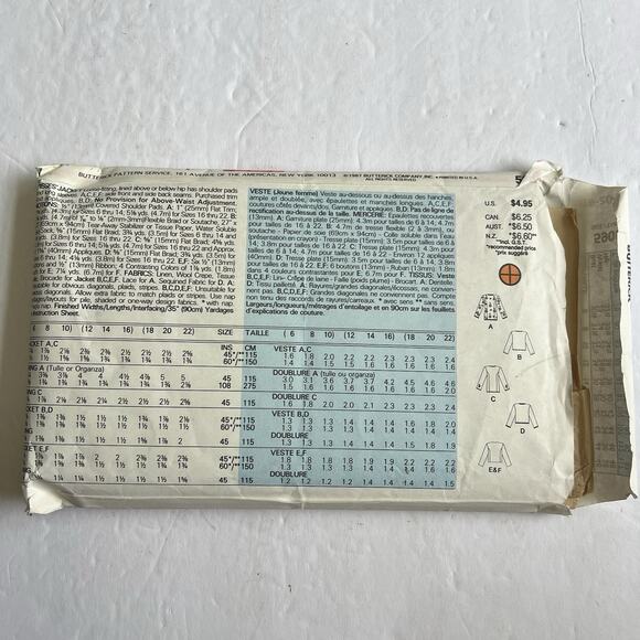 Butterick Classics Jackets Easy Sewing Pattern 5905 Misses 18 20 22 - Picture 3 of 4